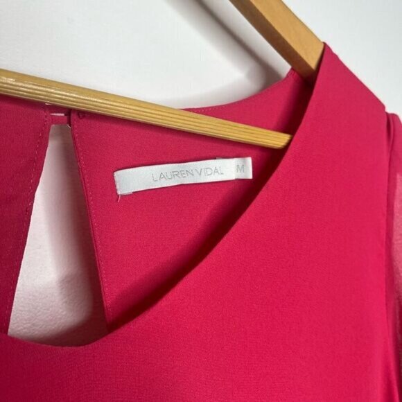 Lauren Vidal Women's Split Long Sleeve Mini A-Line Dress Pink Size Medium - Picture 5 of 13